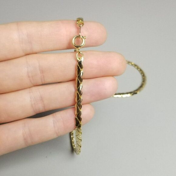 Vintage Simple Gold Tone Chain Necklace, Serpentine Pattern, 15 Inches Long - Picture 5 of 6